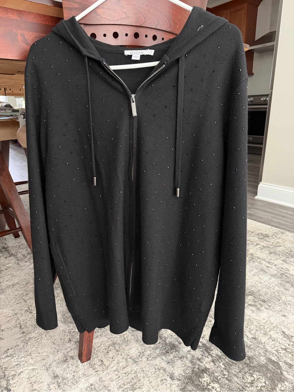 Like New ✨Chico's Black Zip-Up Hoodie Sweater with Subtle Sparkle